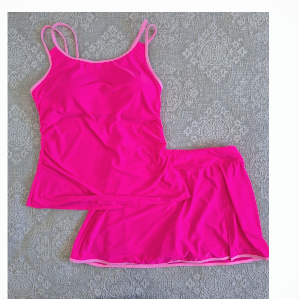 Dokotoo New Hot Pink Tankini Swimsuit Set Ruched Top Swim Skirt XL